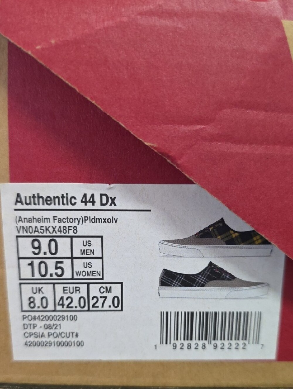 Vans Authentic 44 DX Anaheim Factory Plaid Mix Olive Men 9 Women 10.5 - Picture 2 of 7